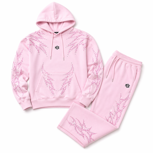 Ensembles de sweats à capuche pour hommes avec strass, style streetwear oversize, logo brodé personnalisé, vente en gros, fournisseur OEM, qualité supérieure, en molleton - Product Image 3