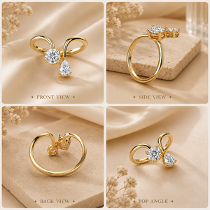 1 CTW Toi Et Moi Moissanite <b>Ring</b> Round & Pear Cut <b>Open</b> Bypass Engagement <b>Ring</b> Yellow Gold Minimalist Promise <b>Ring</b> For Women - Product Image 5