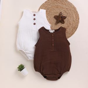 Whisper <b>Baby</b> Outfit Premium Quality Organic <b>Muslin</b> Bubble Romper Pack of 2 in Milk & Cocoa for Newborns - Product Image 1