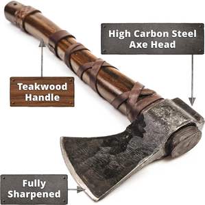 ขวานเหล็กดามัสกัส ด้ามไม้สัก ยี่ห้อ Steel Craft International Tomahawks คุณภาพสูง เกรดอุตสาหกรรม สำหรับตั้งแคมป์ ล่าสัตว์ ขวานเหล็กคาร์บอน - Product Image 5