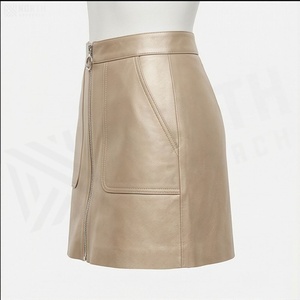 Jupe crayon mini en similicuir taille haute pour femme avec fermeture éclair sur le devant, couleur unie, design minimaliste, à porter toute l'année - Product Image 3