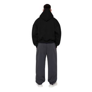 เสื้อฮู้ดดี้ทรงบ็อกซี่แบบครอป สีดำ สำหรับผู้ชาย ผ้าฝ้าย 100% น้ำหนัก 450 กรัม แบบดรอปโชว์เดอร์ ไม่มีลายด้านหน้า รับผลิตตามแบบ OEM คุณภาพสูง - Product Image 2