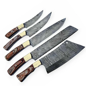 Top Selling 5 Piece Damascus Steel <b>Knife</b> <b>Set</b> Handmade Wood Handle Durable <b>Sharp</b> Serrated Edge Right Hand with Leather Roll - Product Image 1