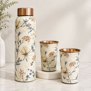 Botella de Agua de Metal con Diseño Floral y Tapa, Juego de Vasos a Juego, Reutilizable y Portátil para Uso en Exteriores y Oficina - Product Image 3