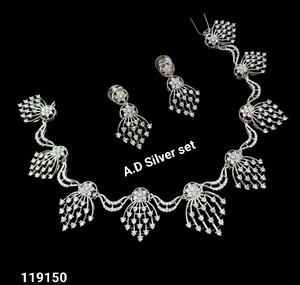 A.D Silver <b>Set</b> Women's Necklace and Earring <b>Set</b> <b>Crystal</b> Rhinestone Flower Design Classic Style Silver Plated Brass Jewelry - Product Image 1