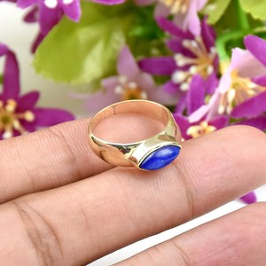 Bague Statement Faite à la Main en Argent Sterling 925, Plaqué Or 18 carats, Pierre Précieuse Lapis Lazuli, Style Bohème, Pierre de Naissance de Septembre, Cadeau Bijou - Product Image 1