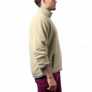 <b>Men's</b> Orange Fleece Jacket Solid Color Turn-down Collar <b>Pullover</b> Casual Loose Fit Autumn Wear - Product Image 3
