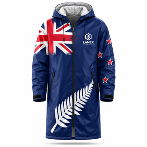 Custom New Zealand Flag Swim Parka Jacket | Waterproof Fleece Lined <b>Long</b> Hooded Swim <b>Coat</b> for Swimming, Surfing & Outdoor Sports - Product Image 2