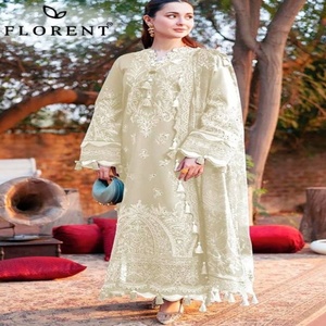 Increíble conjunto de salwar-kameez y dupatta de algodón cambray de colores vibrantes con bordado semicompuesto, proveedor de la India, moda femenina. - Product Image 1
