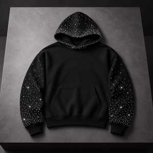 Sweat-shirt à capuche zippé blanc pour homme, imprimé pailleté, coupe classique, décontracté, en molleton bouclette 100% coton, poche kangourou, service OEM - Product Image 3