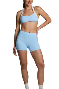 Sujetador deportivo halter sin costuras azul claro para mujer, soporte medio, top de yoga de color liso con cuello redondo, de elastano y nailon - Product Image 2