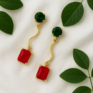 Pendientes Colgantes de Rubí Natural, Plata de Ley 925, Chapados en Oro de 14K, Joyería Multicolor, Regalo - Product Image 1