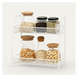Space-Saving 2-Tier Metal Wire Mesh <b>Kitchen</b> Organizer Rack Countertop Spice Rack & <b>Pantry</b> Storage Shelf for Home - Product Image 5
