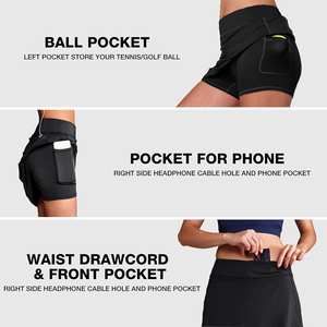 OEM Service Women's Sportswear Tennis Skirts Solid Black Color Moisture-Wicking Adult Ladies Athletic Yoga <b>Double</b> Layer Skirts - Product Image 3