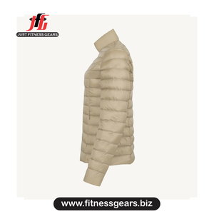 Veste matelassée en tricot pour femme, coupe-vent, col montant épais, manches longues, fermeture éclair, vêtements d'hiver, couleur beige - Product Image 2