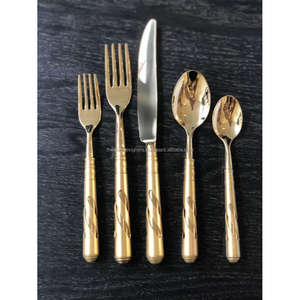 Juego de 5 piezas de cubiertos plateados con diseño grabado, juego de cubiertos de acero inoxidable para eventos, hoteles y restaurantes. - Product Image 2