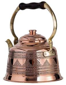 Handcrafted Hammered Copper <b>Tea</b> Kettle with Floral Wooden Handle, Traditional Luxury Teapot Home Kitchen & <b>Gift</b> Decor <b>Set</b> Art - Product Image 3