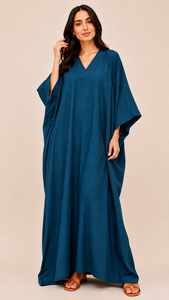 Kaftan Kurta décontracté en soie Dupion bleu sarcelle pour femme, longueur genou, manches trois quarts - Product Image 6