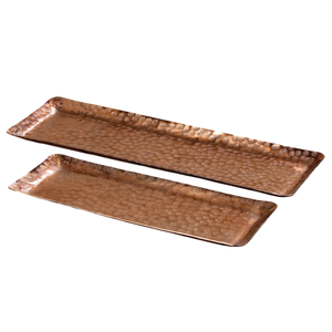 Bandeja de servir oblonga de cobre antiguo martillado con asas de latón fundido, bandeja rectangular de metal para decoración del hogar, cocina o restaurante. - Product Image 2