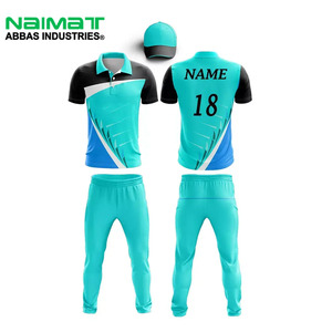 ชุดยูนิฟอร์มคริกเก็ตพิมพ์ลายซับลิเมชั่นสีฟ้าและสีดำ ชุดเสื้อเจอร์ซีย์โพลีเอสเตอร์ระบายอากาศ กางเกงขายาว และหมวก ชุดฝึกซ้อม - Product Image 1