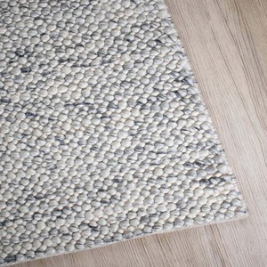 Tapis moderne abstrait tissé à la main en laine/coton texturé gris ivoire, antidérapant, aspect doux, pour salon, chambre, décoration intérieure - Product Image 1