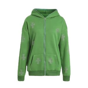 Custom Made Design Solid Color Full <b>Zip</b> <b>up</b> Embroidered Rhinestone Drawstring <b>Hoodie</b> Street Wear Comfortable for Winter Seasons - Product Image 1