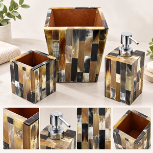 Juego de Accesorios de Baño Cuadrados de Tres Piezas Hechos a Mano con Incrustaciones de Cuerno Natural y Patrón Geométrico OEM ODM - Product Image 5