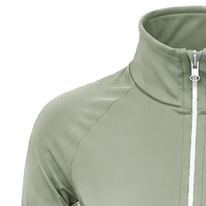 Camiseta Deportiva de Manga Larga con Cierre de Cremallera para Mujer, Color Verde Salvia, Personalizada por el Fabricante, con Panel Floral en las Mangas, para Entrenamiento y Fitness - Product Image 3