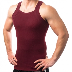 Camiseta sin mangas de algodón para hombre, color sólido, cuello redondo, transpirable, tejida, deportiva, informal, 160g, gris, negro - Product Image 2