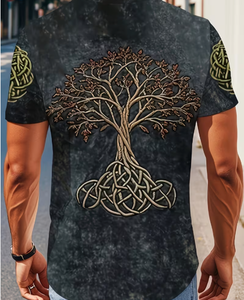 T-shirt imprimé à manches courtes et col rond pour homme, motif arbre de vie, en jersey de coton, coupe décontractée, respirant, logo sur le devant - Product Image 2