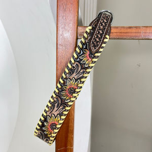 Professional Manufacturer's Luxury Hand Tooled Leather Dog Collar Genuine Leather Western Sunflower Pattern Adjustable Collars - Product Image 4