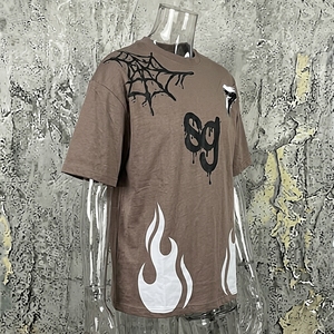 Streetwear Men's T-<b>Shirt</b> Short Sleeve O-Neck Knitted Dripping Print Hand-Painted <b>Flame</b> Pattern Regular Fit - Product Image 4