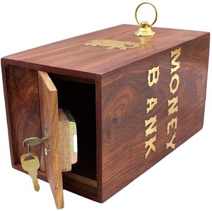 Tirelire en bois de grande taille pour enfants et adultes (marron), style antique - Product Image 3