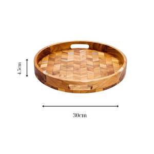 Wholesale Round Acacia Wooden Serving <b>Tray</b> with Handles Unique Serving <b>Tray</b> for Restaurant Home Kitchen from Vietnam - Product Image 4