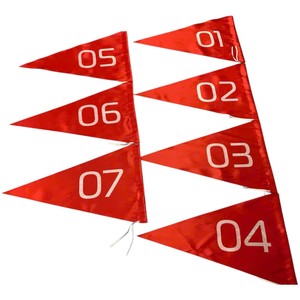 Drapeaux rectangulaires rouges FLC GROUP avec numéros 01 07, en polyester durable, impression numérique, mât en aluminium, pour événements sportifs - Product Image 1