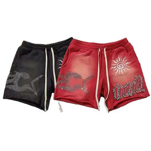 Shorts de jogging vintage surdimensionnés pour hommes, personnalisés, en toile délavée à l'acide, séchage rapide, respirants, 100 % coton, nouvelle collection streetwear avec strass - Product Image 3