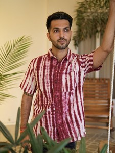 Camisa de Manga Corta de Algodón con Estampado Shibori Marrón y Blanco para Hombre, Ropa Casual de Verano, Camisa de Algodón Transpirable de Primera Calidad - Product Image 2