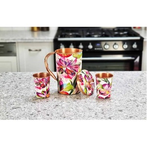Jarra de Agua de Cobre con Base Blanca y Estampado Floral Rosa para Mantener la Salud, Compre Directamente del Proveedor - Product Image 1