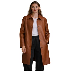 Women's Plus Size Long Sleeve Leather Coat With Zipper Closure Factory Made Cheap Price Women Leather Jacket With Custom Logo - Product Image 5