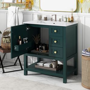 Mobile Bagno Stile Transizionale da 30 Pollici con Lavabo in Ceramica, Include Tutti i Componenti Necessari per un Bagno Completo - Product Image 3