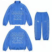 Survêtement de sport en microfibre de polyester 140 GSM de qualité supérieure pour homme, coupe-vent, design à panneaux bleus, logo personnalisé imprimé, OEM ODM