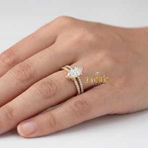 Luxury Marquise Lab Grown Diamond Trendy Bridal <b>Ring</b> <b>Split</b> Shank Design 14K Solid Gold Women Engagement Party Anniversary - Product Image 4