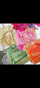 Banarasi Silk Potli Bags for Women Zari <b>Work</b> Ethnic Wedding Party Wear Handcrafted Handbags with Elegant Gold Rope - Product Image 2