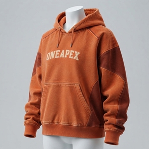 Sudadera con Capucha Oversize de Forro Polar Naranja para Hombre, Estilo Urbano, con Bolsillo Canguro, Ropa Deportiva Casual, Personalización de Marca, Venta al por Mayor - Product Image 5