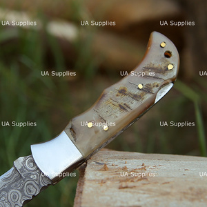 Hot Selling Custom Handmade Damascus Steel Clip Point Razor Sharp Folding Knife Ram Horn Handle OEM ODM Customizable Industrial - Product Image 3
