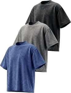 High Street Fashion <b>Box</b> Fit 260GSM Heavyweight Tee Blank Vintage Acid Wash Distressed Oversized Men <b>Drop</b> Shoulder Custom T Shirt - Product Image 5