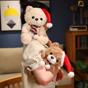 Ours en peluche brun personnalisé OEM de 25 cm avec chapeau et écharpe, ours en peluche de Noël pour enfants en coton PP - Product Image 3