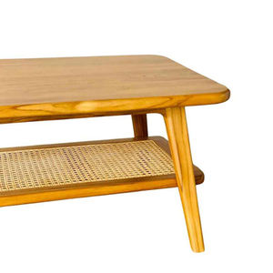 Mesa de Centro de Madera Duradera y Ecológica de Estilo Moderno de Mediados de Siglo con Estante de Almacenamiento de Ratán, Madera Sólida para Sala de Estar, Proyecto Hotelero - Product Image 3