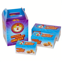 Caja para llevar pollo frito, de cartón blanco de calidad alimentaria, con logo personalizado, para comida rápida, con asa.