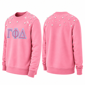Sweat-shirt pour femme Gamma Phi Delta orné de perles, lettres grecques brodées, col rond, manches longues, pull décontracté de sororité - Product Image 6